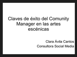 Claves de éxito del Comunity Manager en las artes escénicas Clara Ávila Cantos Consultora Social Media 