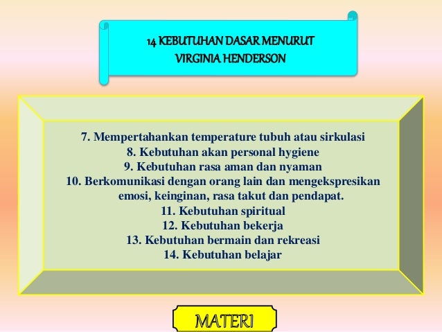 penerapan teori keperawatan virginia henderson Source: vdocuments.site
Konsep keperawatan yang dirumuskan oleh virginia henderson dalam definisinya tentang teori keperawatan dan empat belas komponen asuhan keperawatan dasar, tidak rumit dan cukup jelas. Pada tahun 1918, ia belajar keperawatan di sekolah perawat militer di washington, d.c. Teori virginia henderson membehas tentang kebutuhan dsar manusia. Konsep keperawatan yang dirumuskan oleh virginia henderson dalam definisinya tentang teori keperawatan dan empat belas komponen asuhan keperawatan dasar, tidak rumit dan cukup jelas. Model konsep dan teori keperawatan virginia handerson.
Source: id.scribd.com
Konsep keperawatan yang dirumuskan oleh virginia henderson dalam definisinya tentang teori keperawatan dan empat belas komponen asuhan keperawatan dasar, tidak rumit dan cukup jelas. Asuhan keperawatan yang diberikan oleh perawat sangat mempengaruhi kualitas pelayanan kesehatan yang akan diterima oleh pasien. Henderson (1964, dalam potter, 2005 : Harmer dan henderson (1995, dalam potter, 2005 : Virginia hederson menyimpulkan bahwa asuhan keperawatan dasarnya pada setiap situasi keperawatan, sehingga perawat dapat bekerja pada semua dibidang yang khusus di rumah sakit.
![penerapan teori keperawatan virginia henderson Source: vdocuments.site
Virginia henderson virginia henderson lahir pada 1897, di kansas city. Virginia henderson adalah ahli teori keperawatan yang penting yang telah memberi pengaruh besar pada keperawatan sebagai profesi yang mendunia. Definisinya tentang keperawatan dipengaruhi oleh latar belakang Konsep utama teori virginia henderson. Ia tertarik dengan keperawatan selama perang dunia i karena keinginannya untuk membantu personel militer yang sakit atau terluka.
![Teknologi Keperawatan "Teori Virginia Henderson" Teknologi Keperawatan "Teori Virginia Henderson"