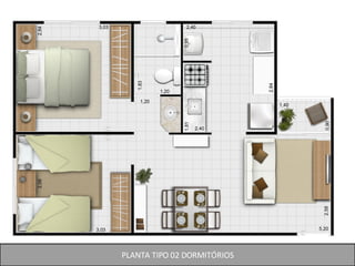 PLANTA TIPO 02 DORMITÓRIOS 