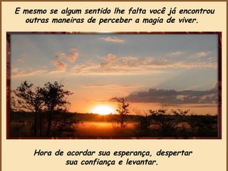 Hora de acordar sua esperança, despertar  sua confiança e levantar.   E mesmo se algum sentido lhe falta você já encontrou outras maneiras de perceber a magia de viver.   