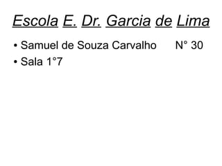 Escola E. Dr. Garcia de Lima
● Samuel de Souza Carvalho N° 30
● Sala 1°7
 