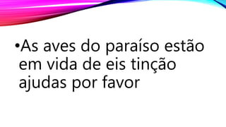 •As aves do paraíso estão
em vida de eis tinção
ajudas por favor
 