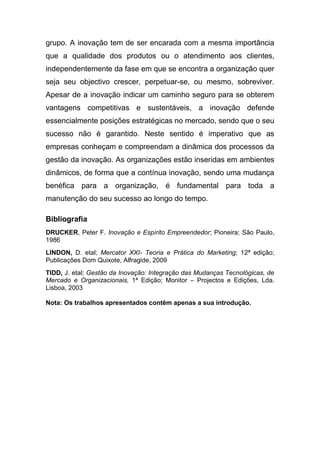 Gestão da Inovação & Inovação Produto