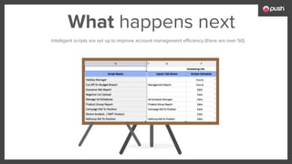 What happens next
Intelligent scripts are set up to improve account management efficiency (there are over 50)
 