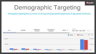 Demographic Targeting
Demographic targeting allow us to tailor our ad copy and target specific people based on age, gender and income.
 