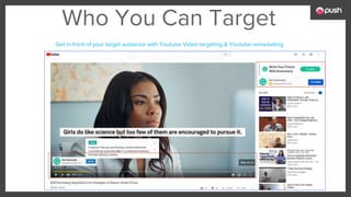 Who You Can Target
Get in front of your target audience with Youtube Video targeting & Youtube remarketing
 