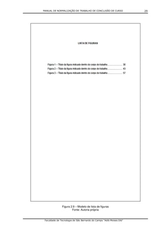 MANUAL DE NORMALIZAÇÃO DE TRABALHO DE CONCLUSÃO DE CURSO              29




               Figura 2.9 – Modelo de lista de figuras
                       Fonte: Autoria própria


 Faculdade de Tecnologia de São Bernardo do Campo “Adib Moises Dib”
 