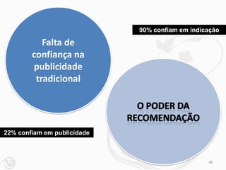 90% confiam em indicação

           Falta de
        confiança na
        publicidade
         tradicional




22% confiam em publicidade



                                                 49
 