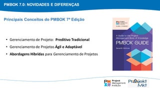 PMBOK 7.0: NOVIDADES E DIFERENÇAS
• Gerenciamento de Projeto: Preditivo Tradicional
• Gerenciamento de Projetos Ágil e Adaptável
• Abordagens Híbridas para Gerenciamento de Projetos
Principais Conceitos do PMBOK 7ª Edição
 