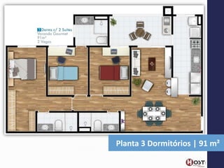 Planta 3 Dormitórios | 91 m²

 