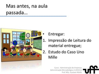 Mas antes, na aula passada…Entregar:Impressão de Leitura do material entregue;Estudo do Caso Uno Mille