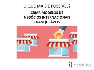 O QUE MAIS É POSSÍVEL?
CRIAR MODELOS DE
NEGÓCIOS INTERNACIONAIS
FRANQUEÁVEIS
 