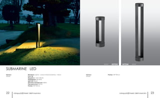 ландшафтные светильники ландшафтные светильники22 23
черный 357233 черный357234
Размер: 750*108 ммАртикул:
357234
SUBMARINE LED
Материал: корпус – алюминий/рассеиватель – стекло
IP 54
Мощность: 1 LED COB 6 Вт
Напряжение: 220-240 В
Цвет LED: белый
Цветовая температура: 4000 К
Световой поток: 670 Лм
Размер: 350*108 мм
Артикул:
357233
 