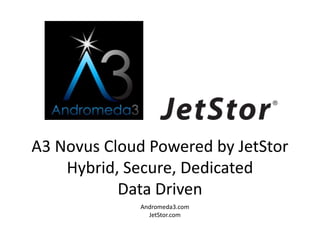 A3 Novus Cloud Powered by JetStor
Hybrid, Secure, Dedicated
Data Driven
Andromeda3.com
JetStor.com
 