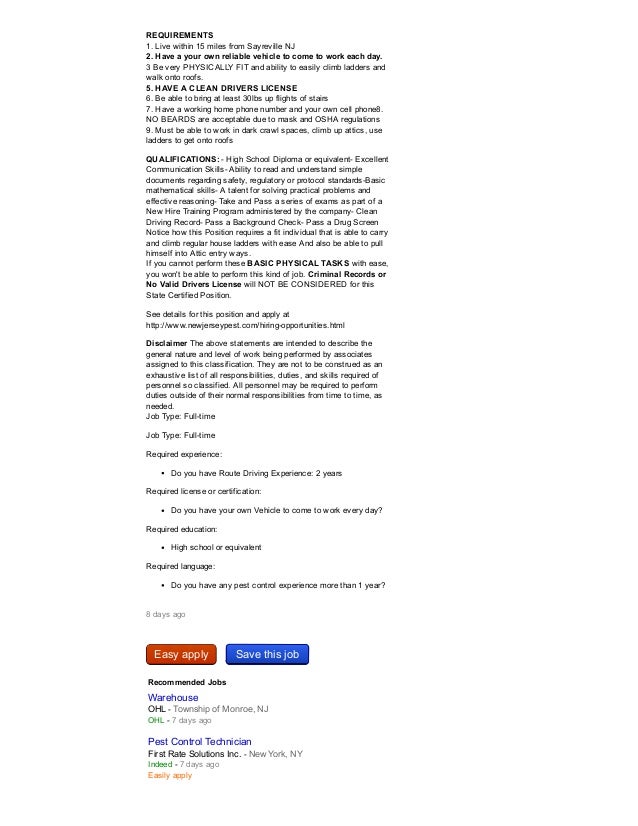 Now hiringpestcontroltraineesayrevillenj13.00parttime