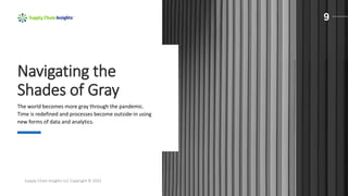 Supply Chain Insights LLC Copyright © 2022
Navigating the
Shades of Gray
The world becomes more gray through the pandemic.
Time is redefined and processes become outside-in using
new forms of data and analytics.
9
 