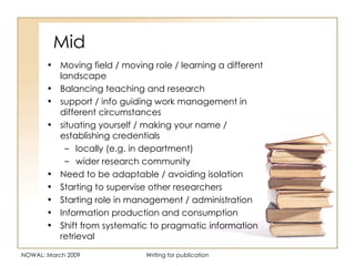 Mid <ul><li>Moving field / moving role / learning a different landscape  </li></ul><ul><li>Balancing teaching and research...