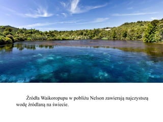 Źródła Waikoropupu w pobliżu Nelson zawierają najczystszą
wodę źródlaną na świecie.
 