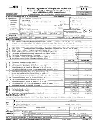 OMB No. 1545-0047
Form 990 Return of Organization Exempt From Income Tax
2012Under section 501(c), 527, or 4947(a)(1) of t...