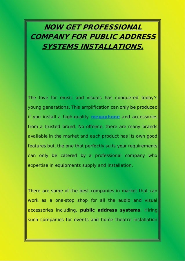 Now get professional company for public address systems installations