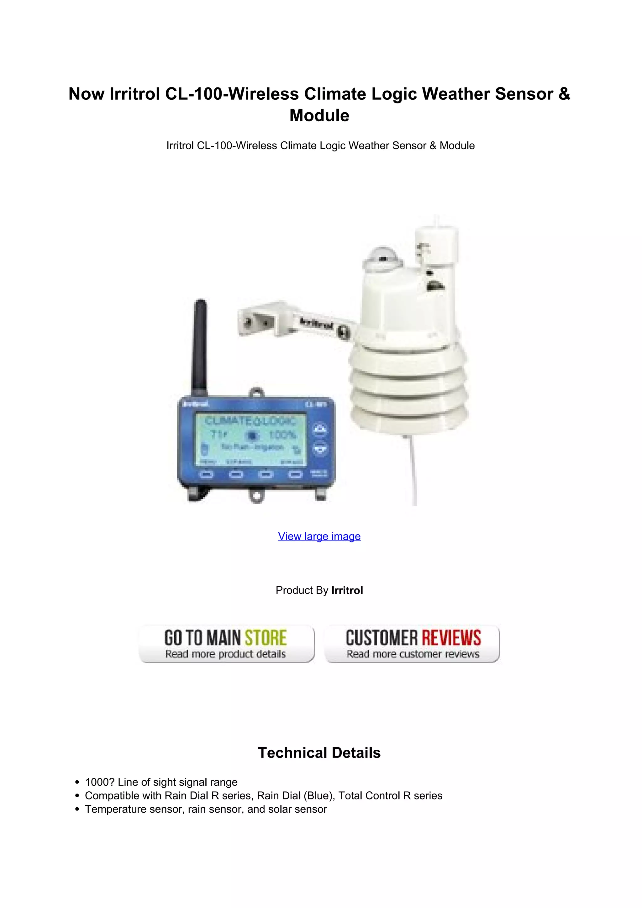 Now irritrol cl 100-wireless climate logic weather sensor module | PDF