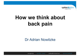 How we think about
back pain
Dr Adrian Nowitzke
 