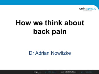 How we think about
back pain
Dr Adrian Nowitzke
 