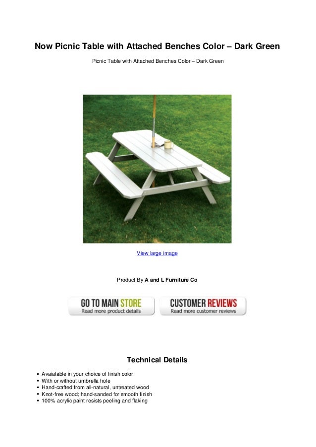 Now Picnic Table With Attached Benches Color Dark Green