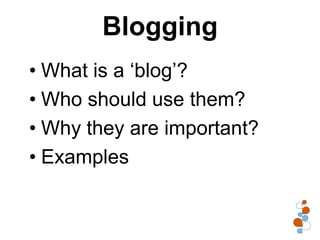 Example Blogs

• Mashable.com
• Copyblogger.com
• Lifehacker.com
 