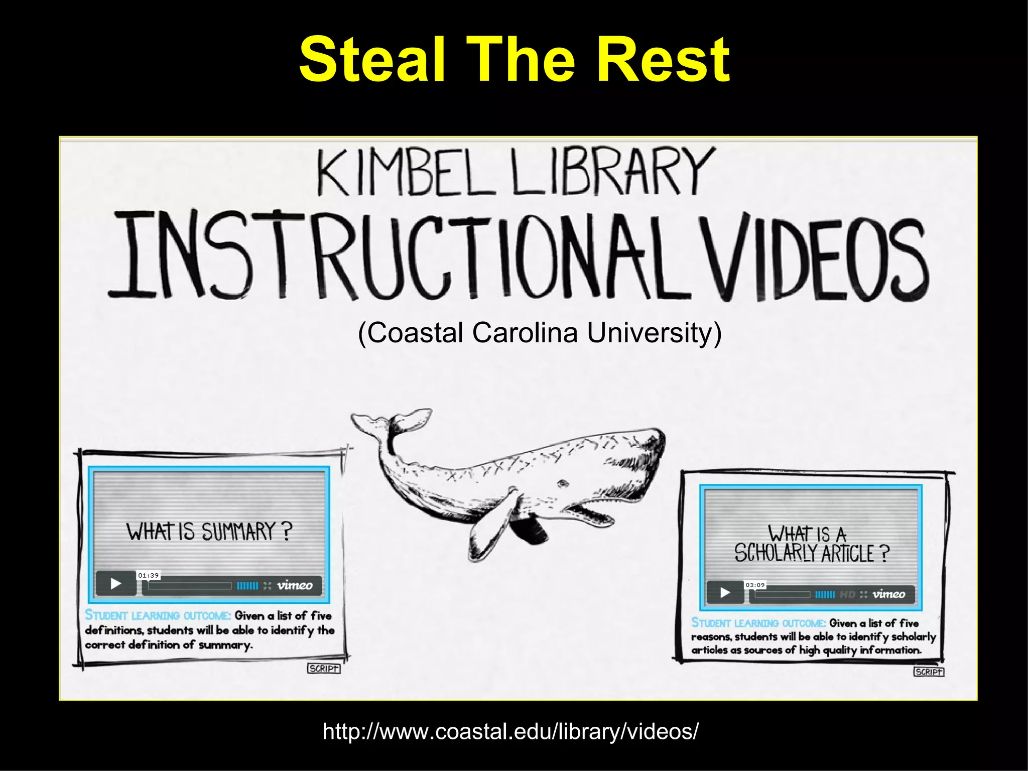 Steal The Rest



   (Coastal Carolina University)




http://www.coastal.edu/library/videos/
 