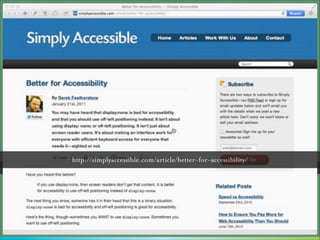 Behaviours and enhancements with javascript
Presentation with CSS
Solid markup in HTML
Start with a baseline and layer on enhancement.

Photo Credit: http://www.flickr.com/photos/clagnut/315554083

 
