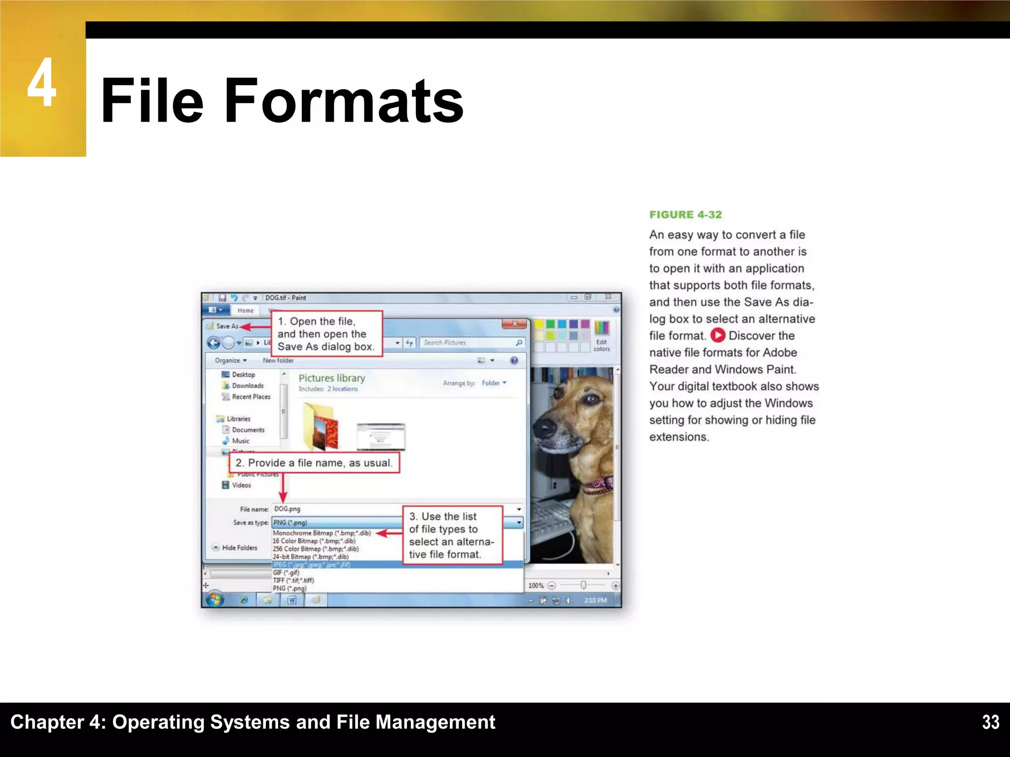 4 File Formats




Chapter 4: Operating Systems and File Management   33
 