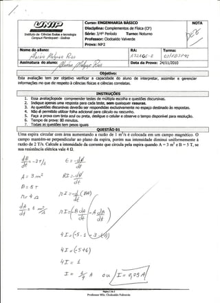 UNIP 4 Semestre -Np2 Complementos de Fisisca