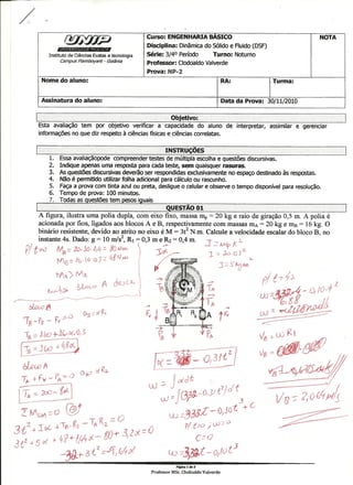 UNIP 4 Semestre -Np2 Dinamica dos solidos