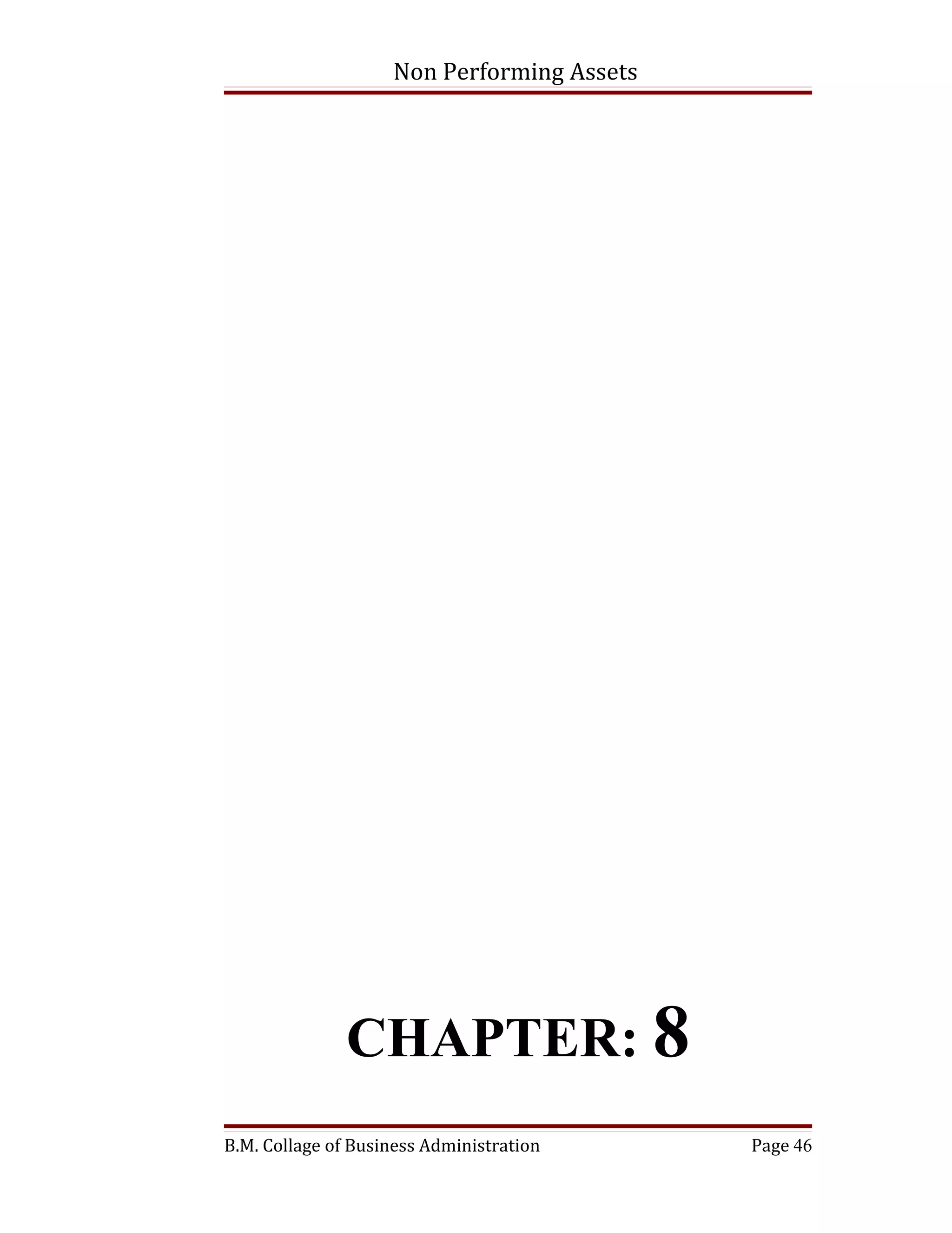 Non Performing Assets




               CHAPTER: 8
B.M. Collage of Business Administration     Page 46
 