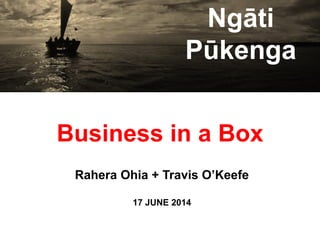 Business in a Box
Rahera Ohia + Travis O’Keefe
17 JUNE 2014
Ngāti
Pūkenga
 