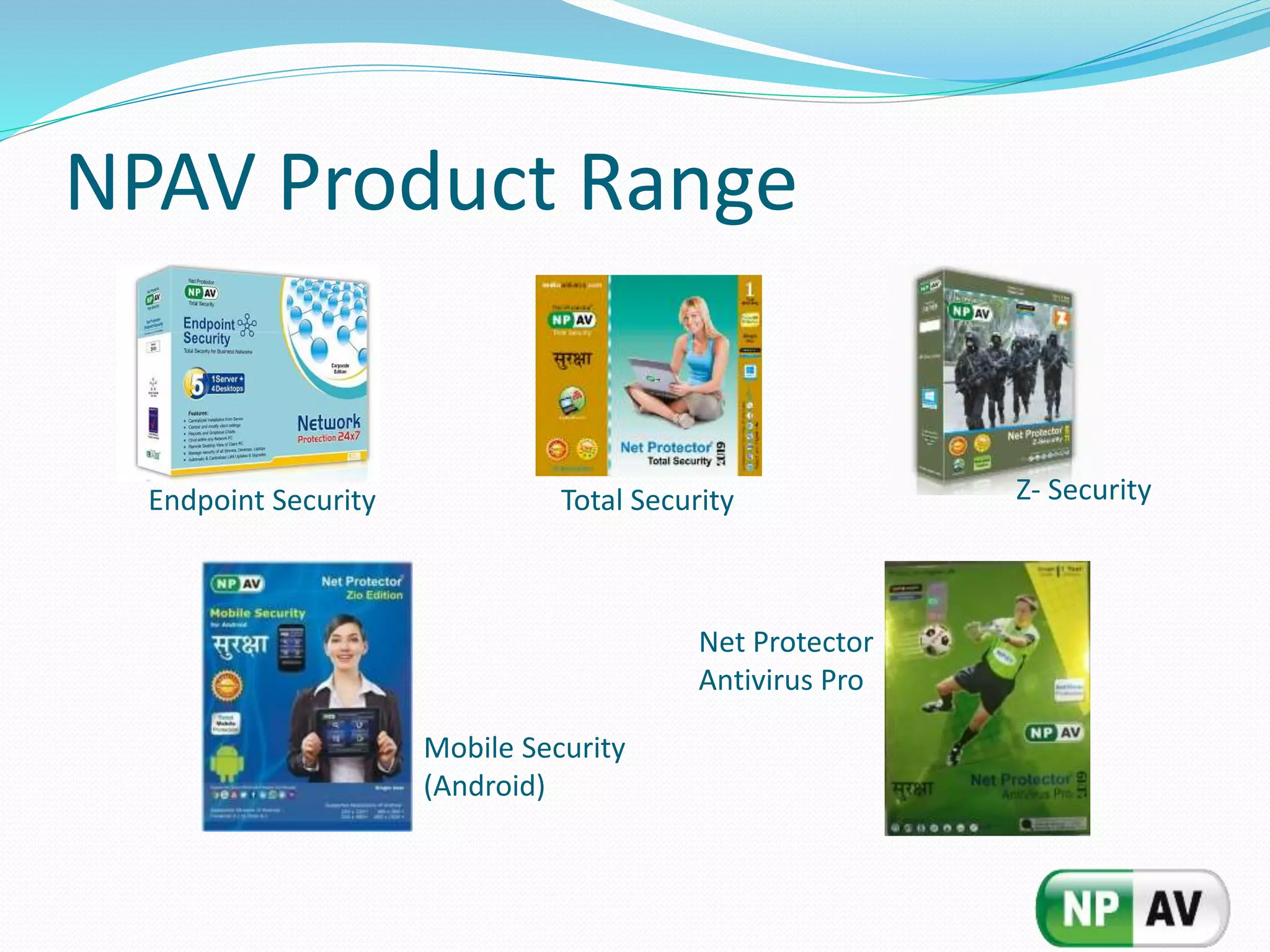 NPAV Product Range
Endpoint Security Total Security
Net Protector
Antivirus Pro
Mobile Security
(Android)
Z- Security
 