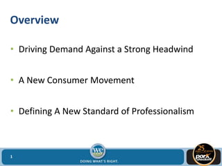 Overview
• Driving Demand Against a Strong Headwind
• A New Consumer Movement
• Defining A New Standard of Professionalism
1
 