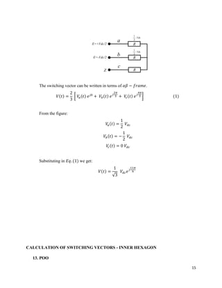15
E=+Vdc/2
E=-Vdc/2
R
R
RZ
Vdc
2
1
Vdc
2
1
a
b
c
The switching vector can be written in terms of .
From the figure:
Substituting in we get:
CALCULATION OF SWITCHING VECTORS - INNER HEXAGON
13. POO
 