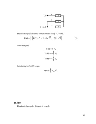 17
E=-Vdc/2
R
R
R
Z
a
b
c
The switching vector can be written in terms of .
From the figure:
Substituting in we get:
15. PPO
The circuit diagram for this state is given by
 