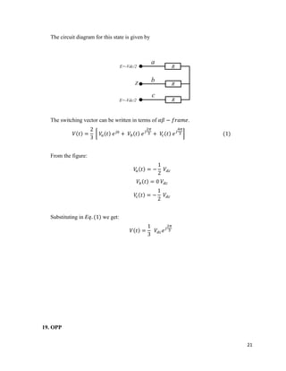 21
The circuit diagram for this state is given by
E=-Vdc/2 R
R
R
Z
a
b
c
E=-Vdc/2
The switching vector can be written in terms of .
From the figure:
Substituting in we get:
19. OPP
 