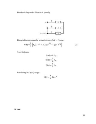 22
The circuit diagram for this state is given by
R
R
R
Z
a
b
c
E=+Vdc/2
The switching vector can be written in terms of .
From the figure:
Substituting in we get:
20. NOO
 