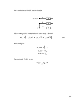 23
The circuit diagram for this state is given by
R
R
RZ
a
b
c
E=-Vdc/2
The switching vector can be written in terms of .
From the figure:
Substituting in we get:
 
