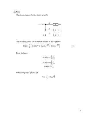 25
22. NNO
The circuit diagram for this state is given by
R
R
RZ
a
b
c
E=-Vdc/2
The switching vector can be written in terms of .
From the figure:
Substituting in we get:
 