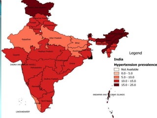 1.Primary
 Chronic high blood
pressure without a source
or associated with any
other disease
 Most common form
of hypertension
2. Secondary
 Elevation of blood
pressure associated with
another disease such as
kidney disease
 