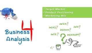 Target Market
Product Positioning
Marketing Mix
 