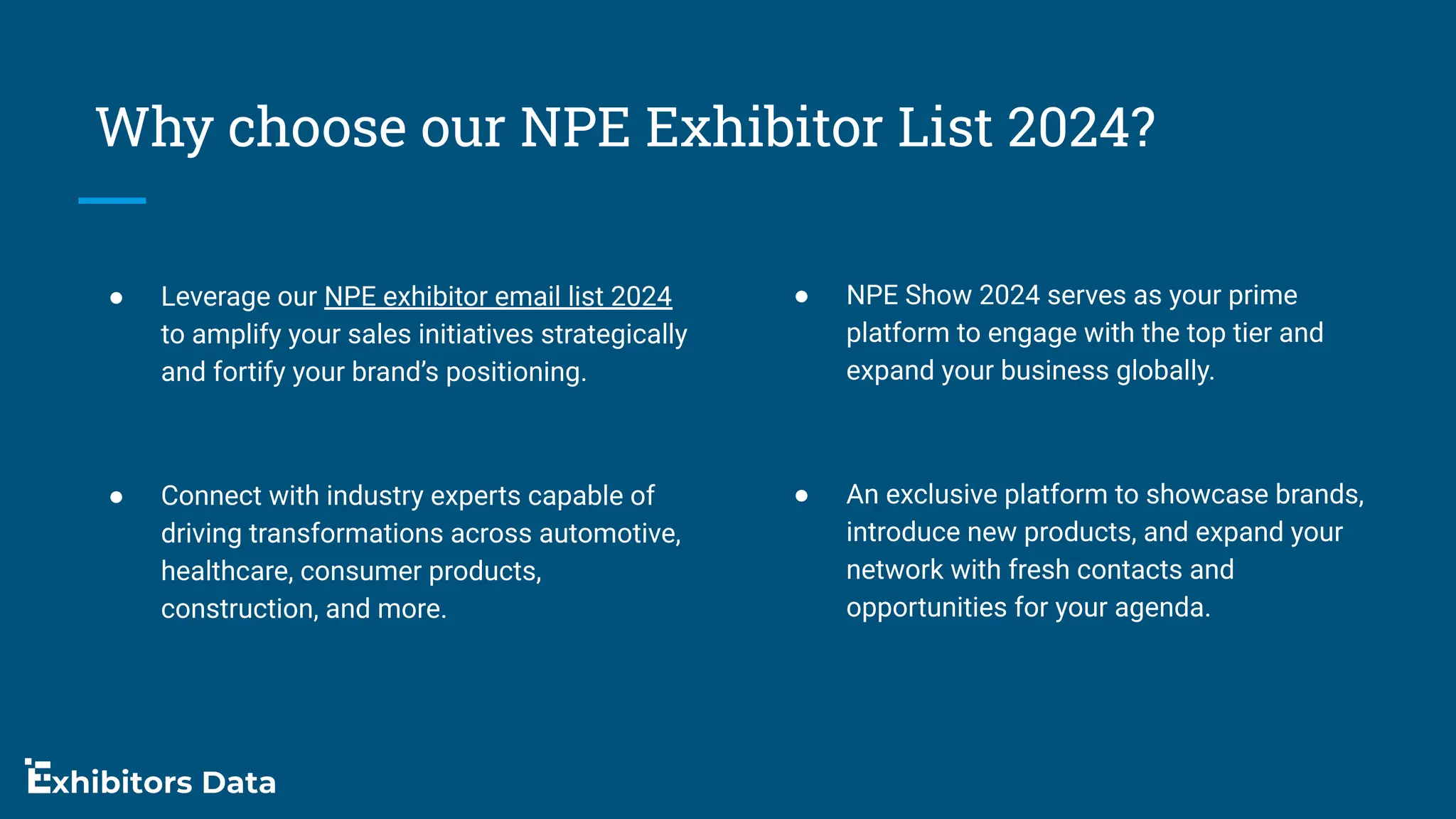 NPE Exhibitor List Exhibitors Data PPT Free Download