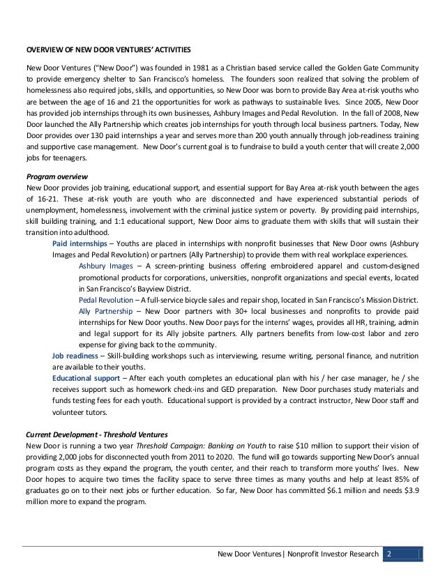 Npi Evaluation Of New Door Ventures
