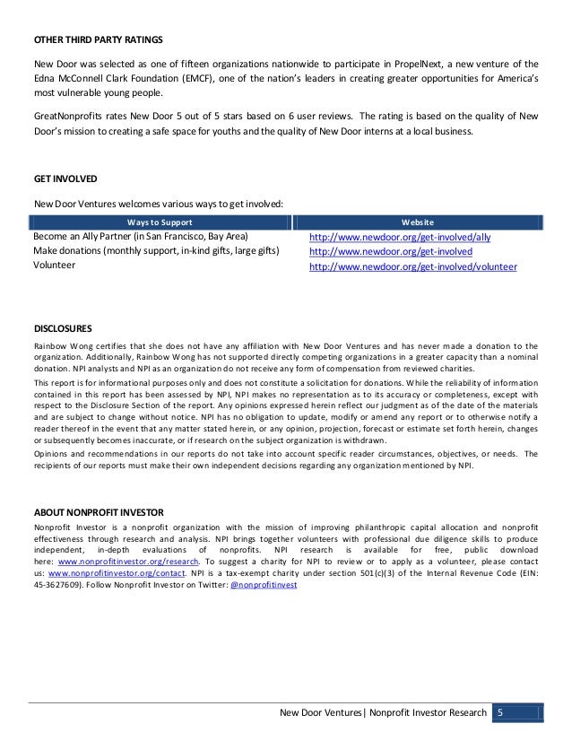 Npi Evaluation Of New Door Ventures