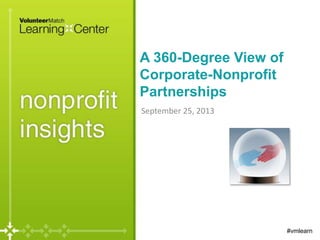 A 360-Degree View of
Corporate-Nonprofit
Partnerships
September 25, 2013
#vmlearn
 